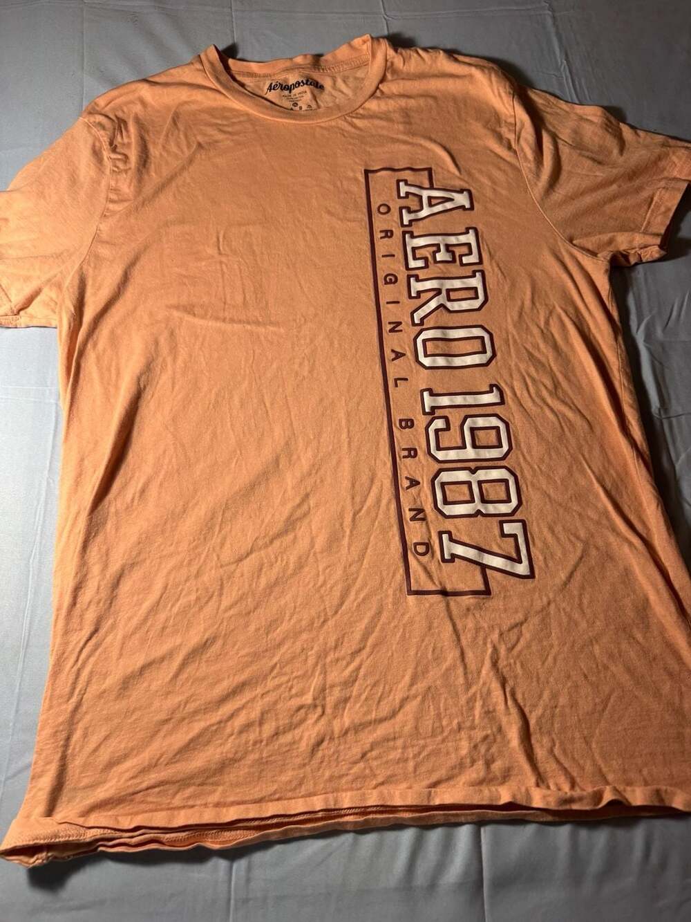 Aeropostale Mens Aero 1987 Original Brand Graphic T-Shirt Peach Orange 2XL